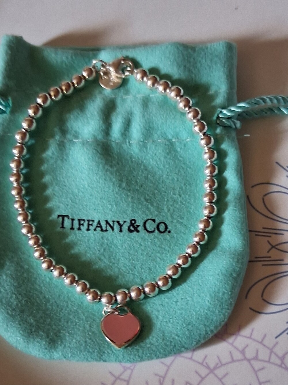 New Tiffany & Co Mini Heart Charm Return to Tiffany Beaded Bracelet 7"